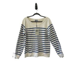 Pam & Gela Striped Lace-Up Sleeve Sweatshirt Women’s Blue & White Size Large